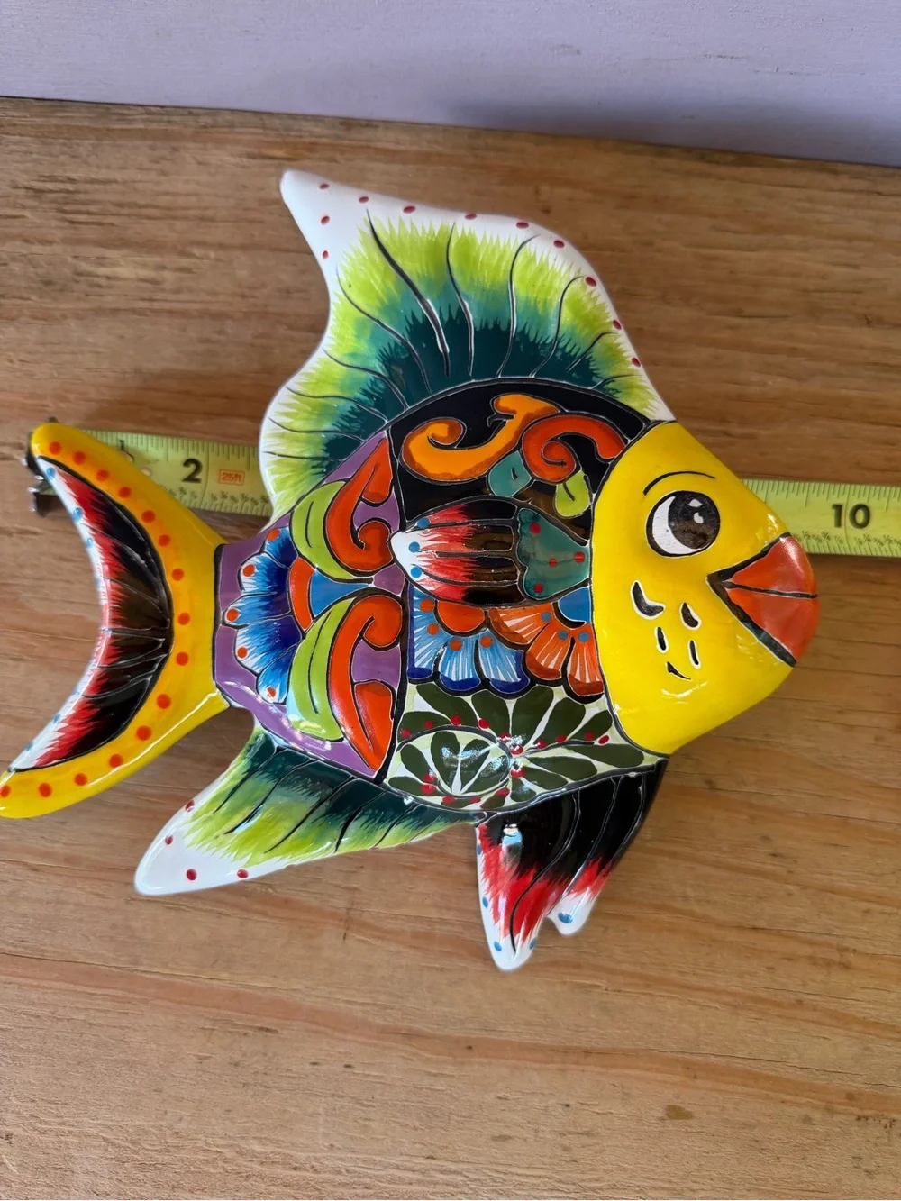 Hand-Painted Colorful Talavera Fish Wall Decor - Yellow Accent